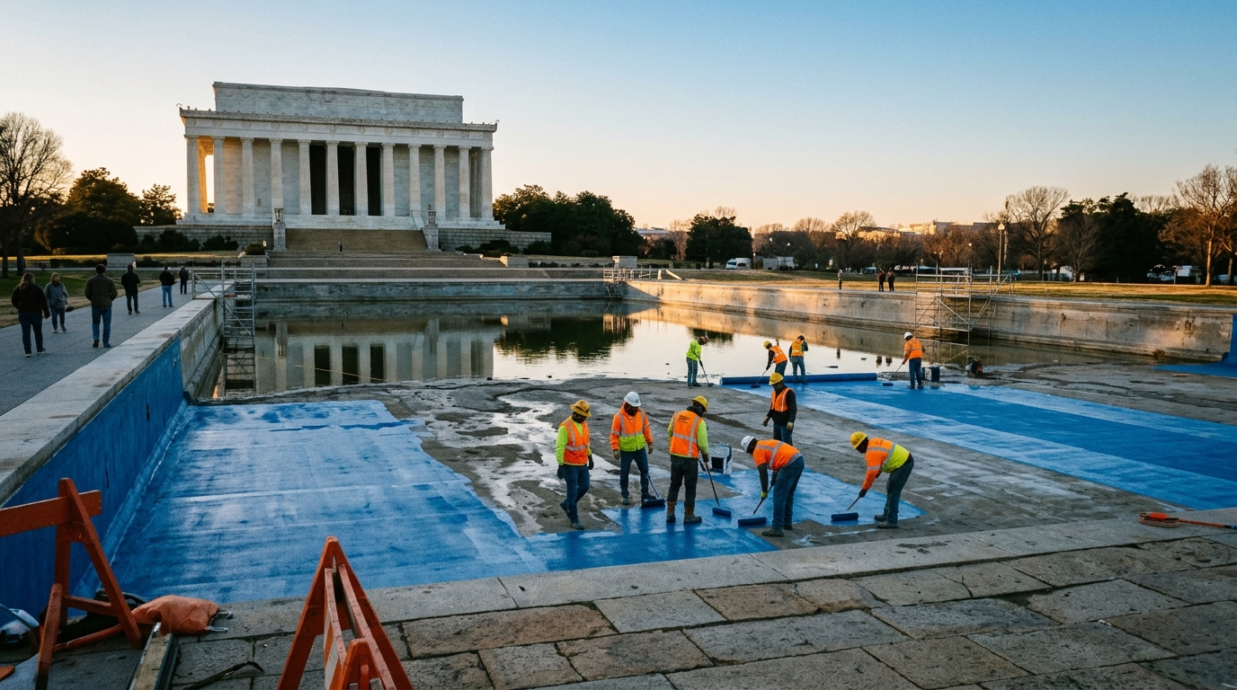 DC's Reflecting Pool Undergoing Resurfacing for an "American Flag Blue" Makeover