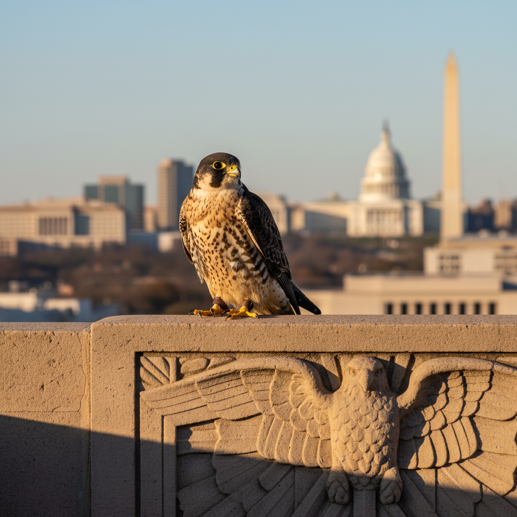 Majestic Hawk Graces Historic Kennedy-Warren Terrace in Washington, D.C.