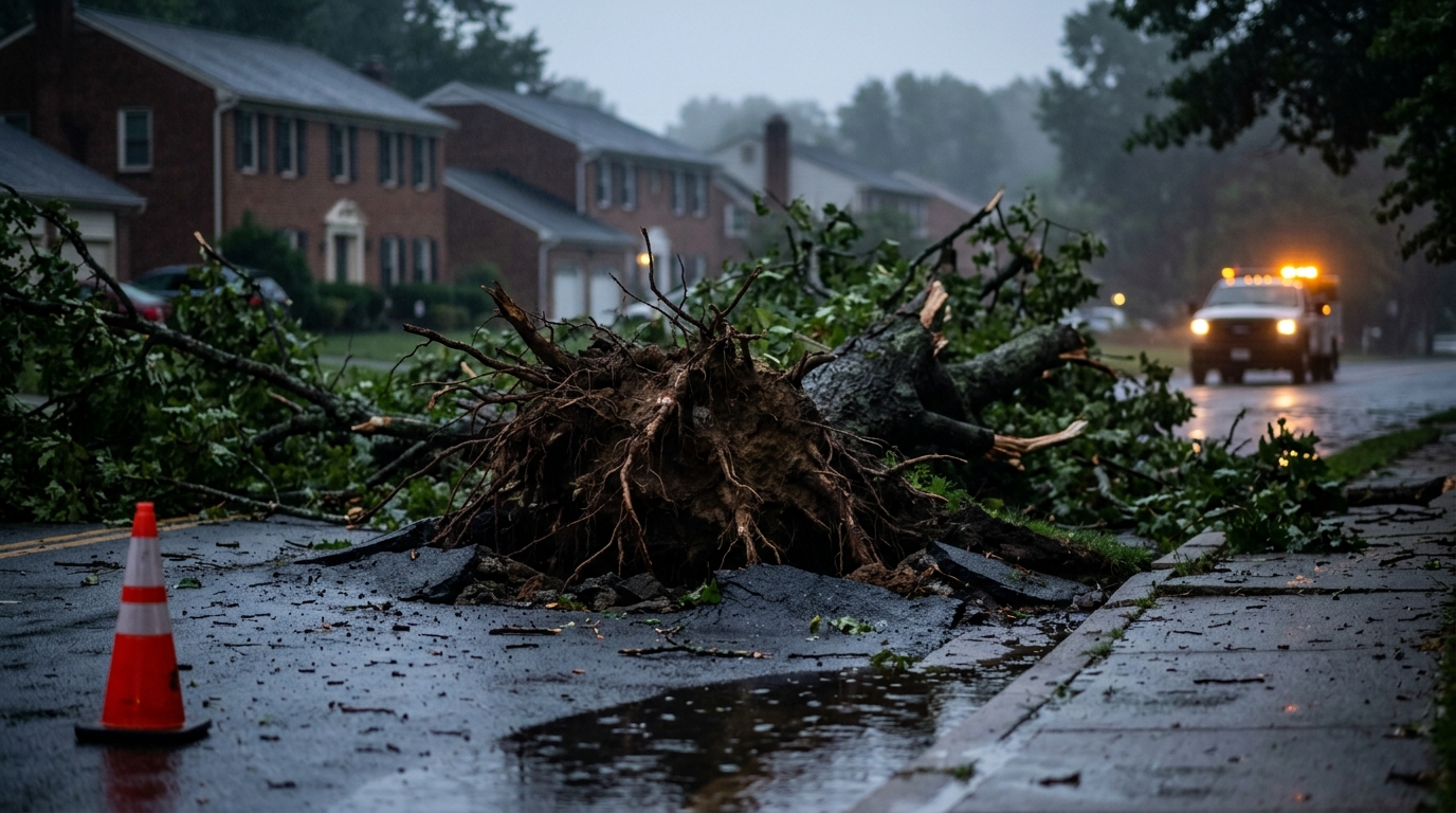Overnight Thunderstorm Knocks Out Power for Thousands in Fairfax County, Downed Trees Block Roads