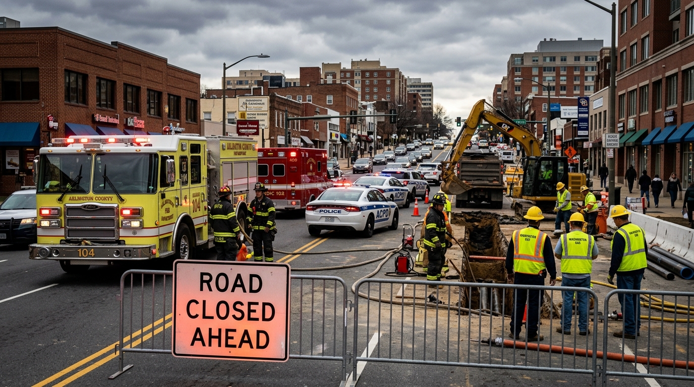 N. Glebe Road in Arlington Shut Down After Gas Line Strike Disrupts Traffic