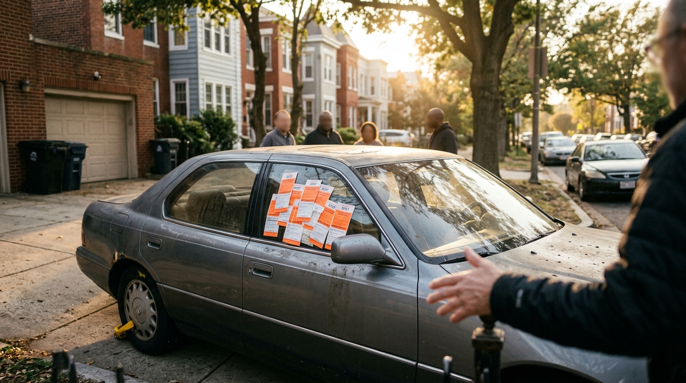 Ticket Tsunami: Abandoned Car Blocks DC Driveway, Residents Ask "When Will it Get Towed?"