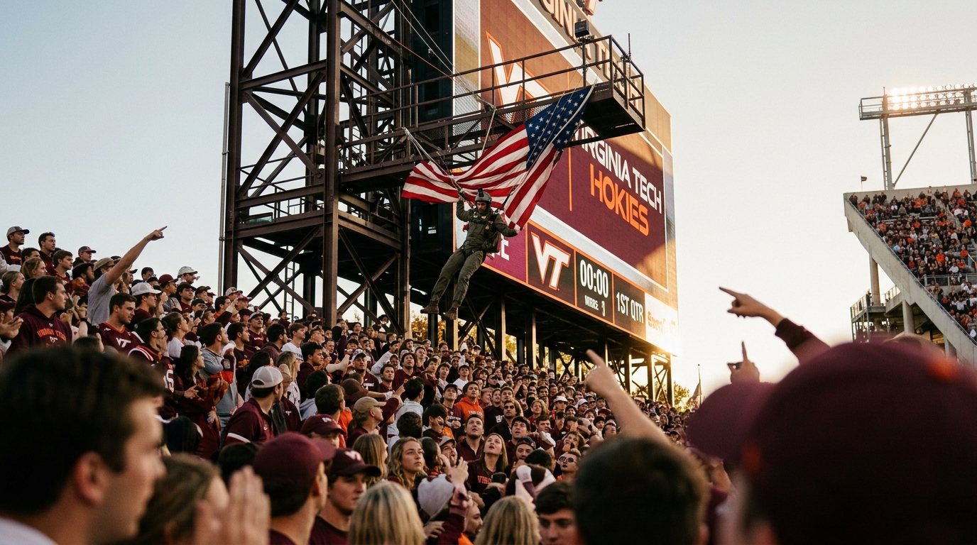 Skydiver Carrying American Flag Crashes into Scoreboard Before Virginia Tech Spring Game in Blacksburg
