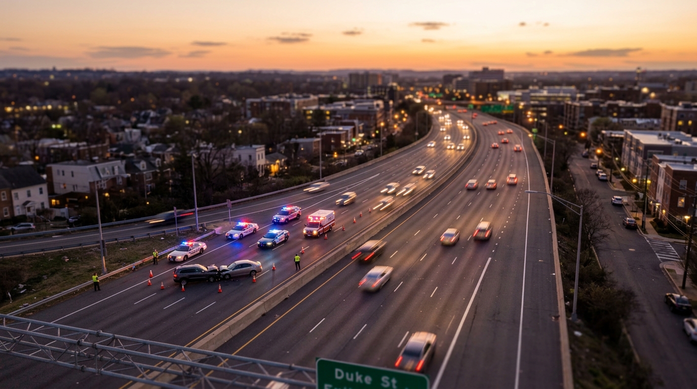 I-395 Southbound Snarls in Alexandria After Two-Vehicle Crash Near Duke Street