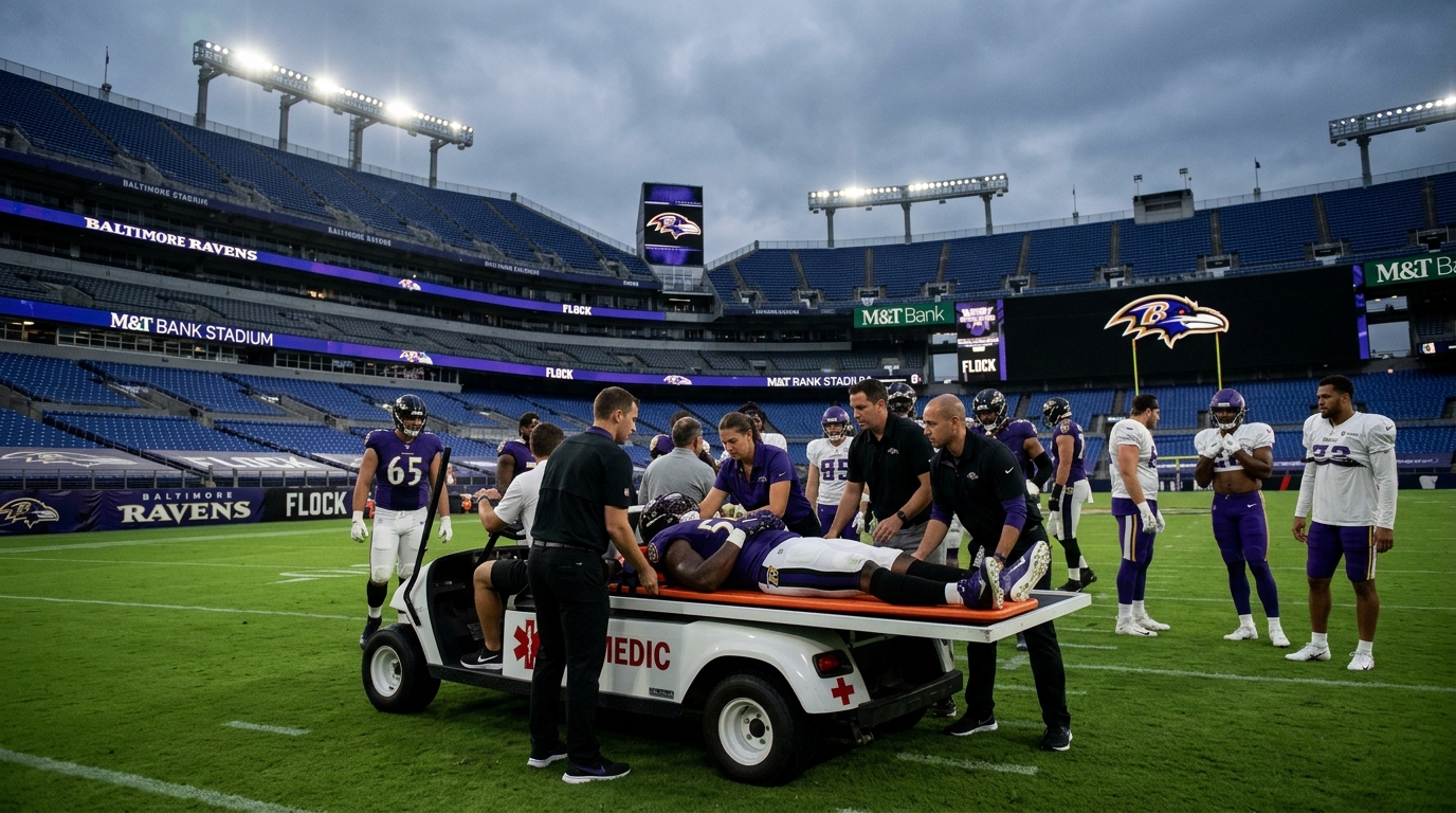 Ravens Offensive Line Faces Uncertainty After Center Danny Pinter Carted Off in Joint Practice