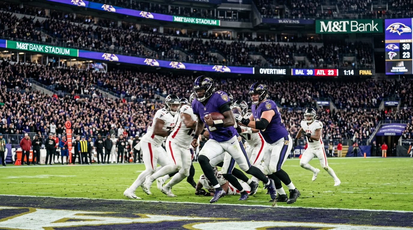 Huntley's Overtime Heroics Seal Dramatic Ravens Victory Over Falcons