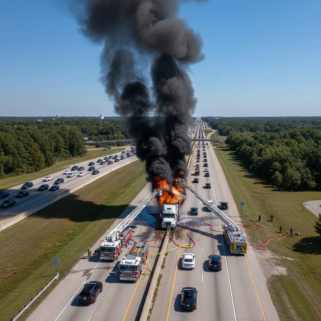 Tractor-Trailer Fire Erupts on I-64 Westbound in Virginia Beach, Causing Major Traffic Disruptions