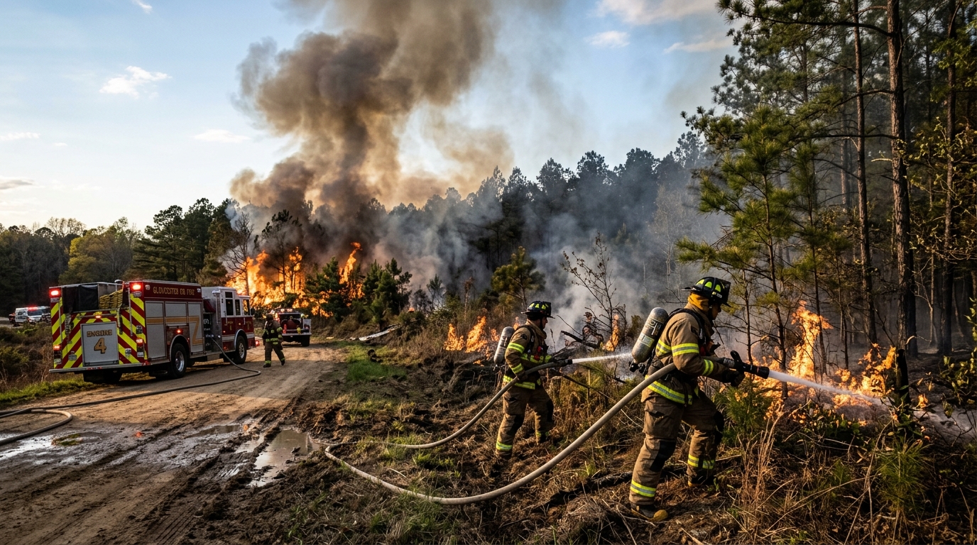 Gloucester County Crews Battle 50-Acre Brush Fire Near Kings Creek Road