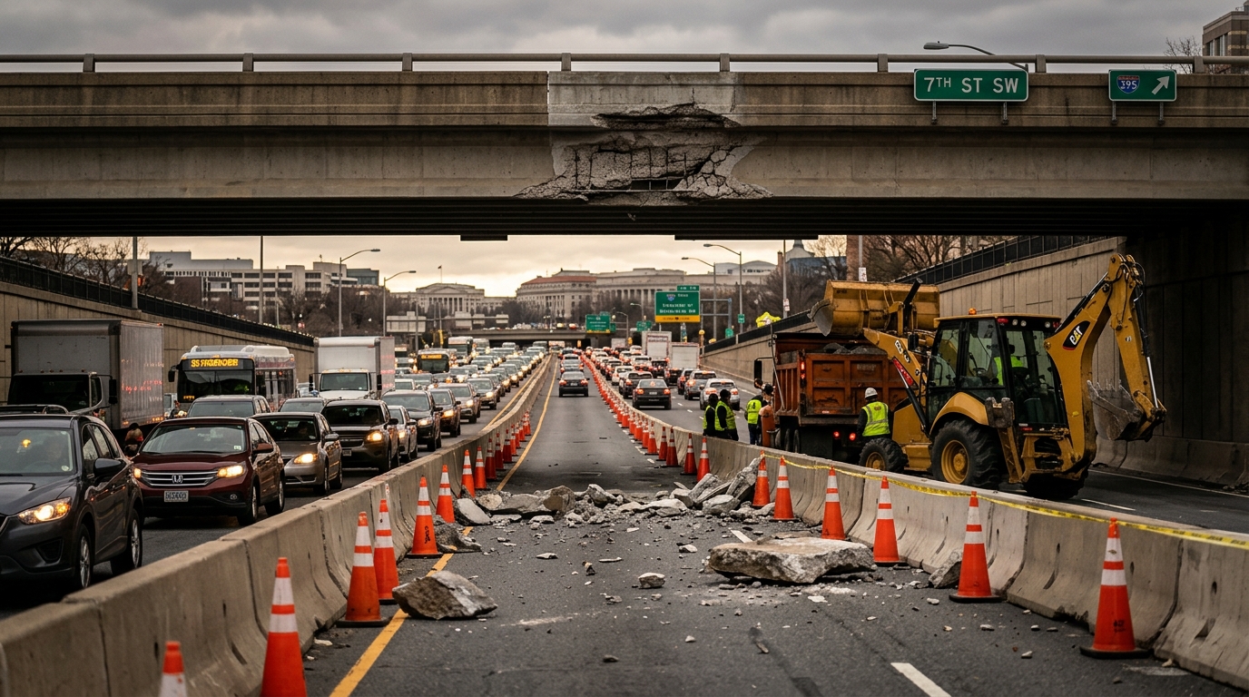 Falling Concrete Shuts I-395 Lane Near 7th Street SW, Sparks Infrastructure Concern in D.C.
