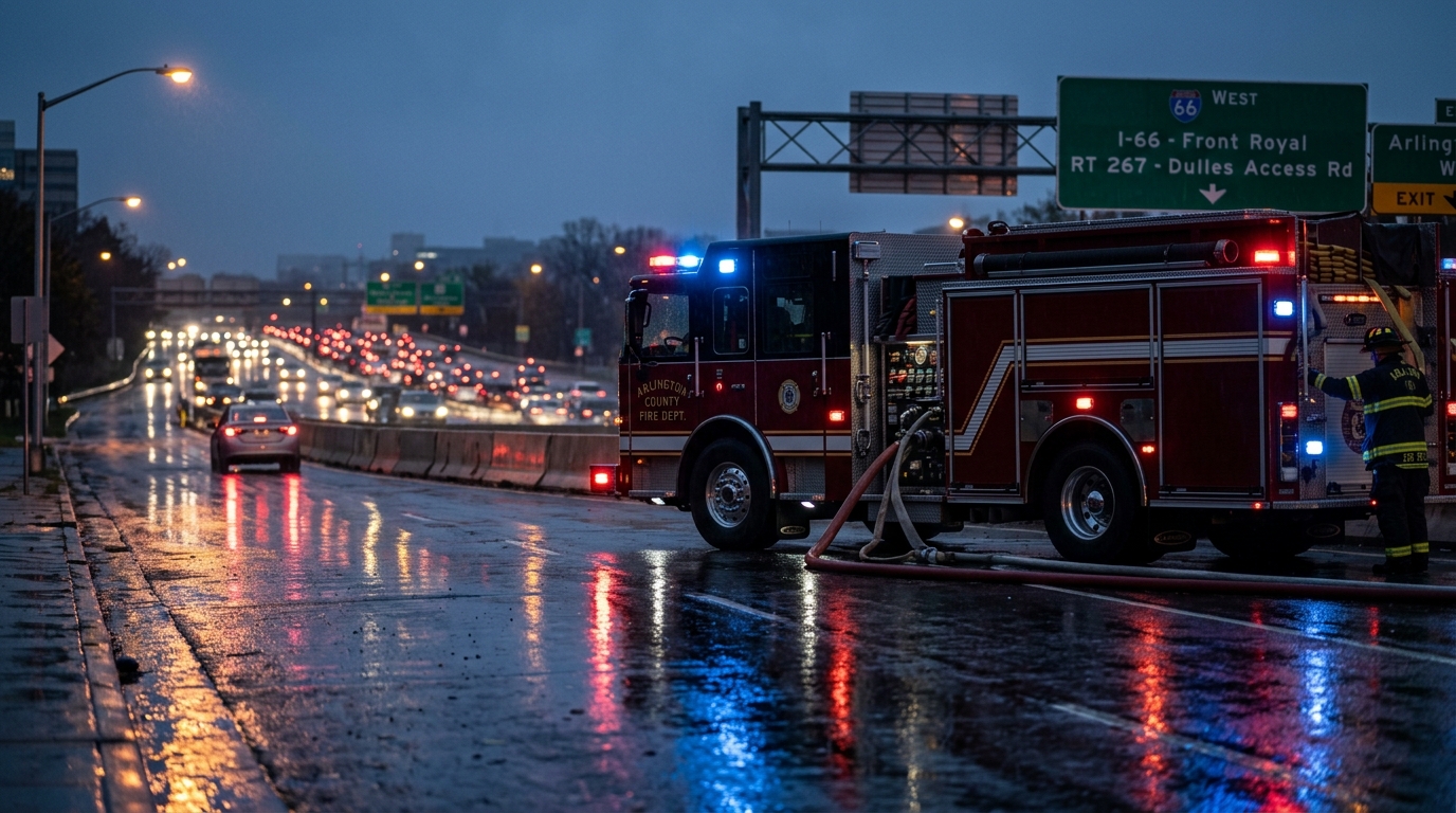 Westbound I-66 Snarled by Afternoon Car Fire Near Route 267 in Arlington