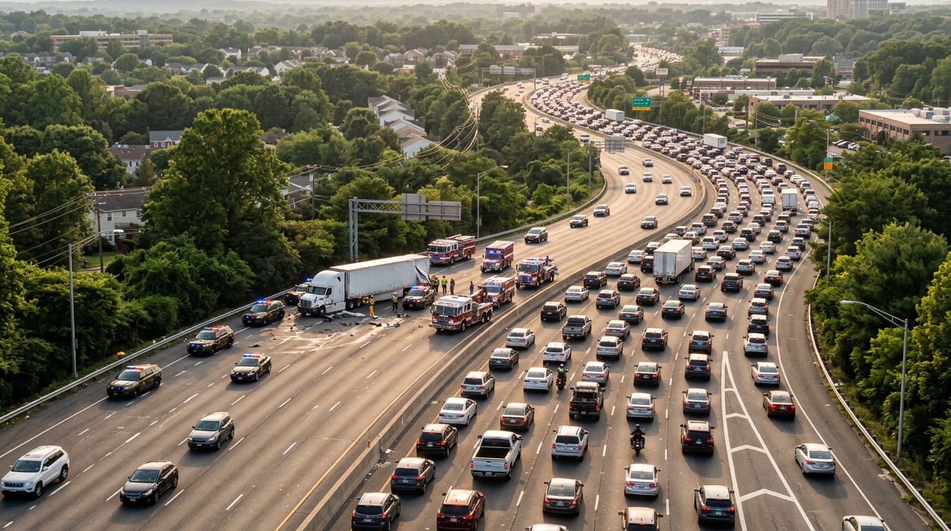 Major Delays on Maryland Beltway After Tractor-Trailer Crash Blocks Lanes