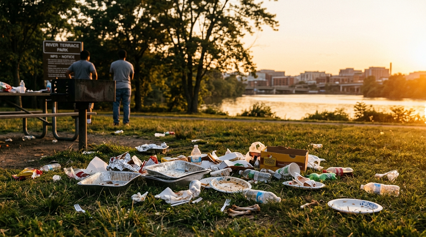 River Terrace Park Grapples with Persistent Cookout Trash Problem, Frustrating Neighbors
