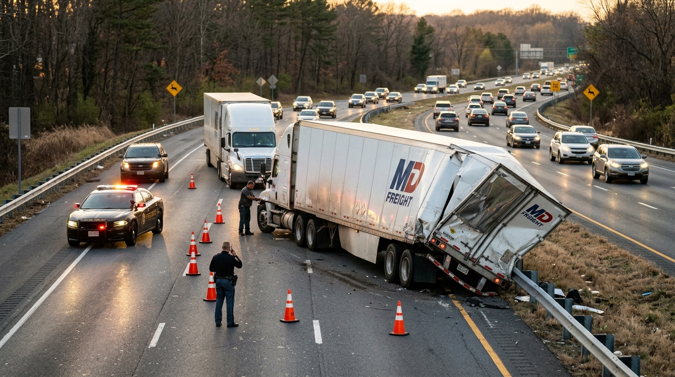 I-270 Tractor-Trailer Overturn in Frederick County Highlights Deer Dangers for DMV Drivers
