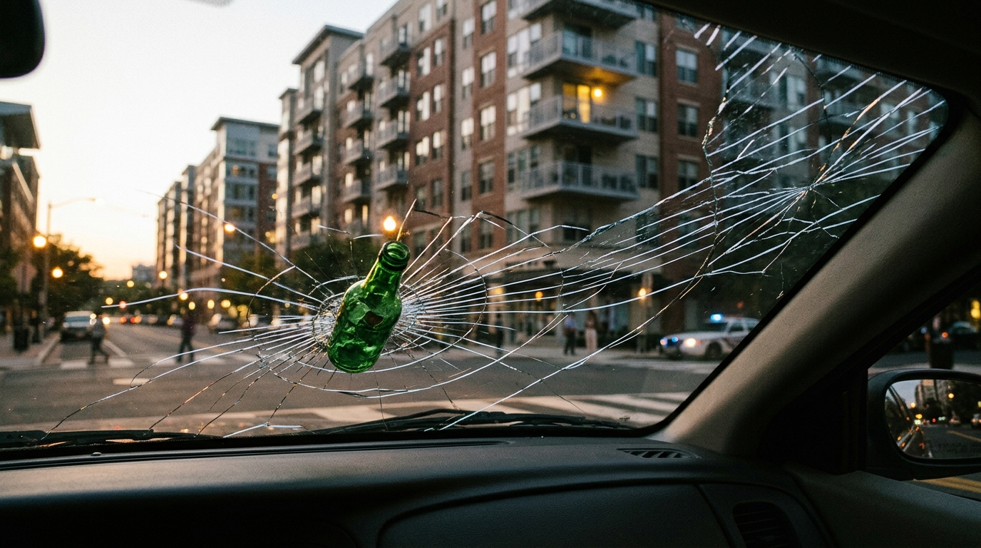Bottles Hurled from Clarendon Balcony Shatter Car Windshield, Spark Safety Concerns in Arlington