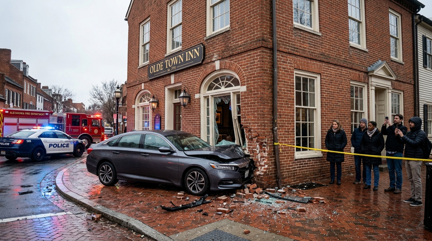Vehicle Crashes into Historic Old Town Building at King and Washington Streets