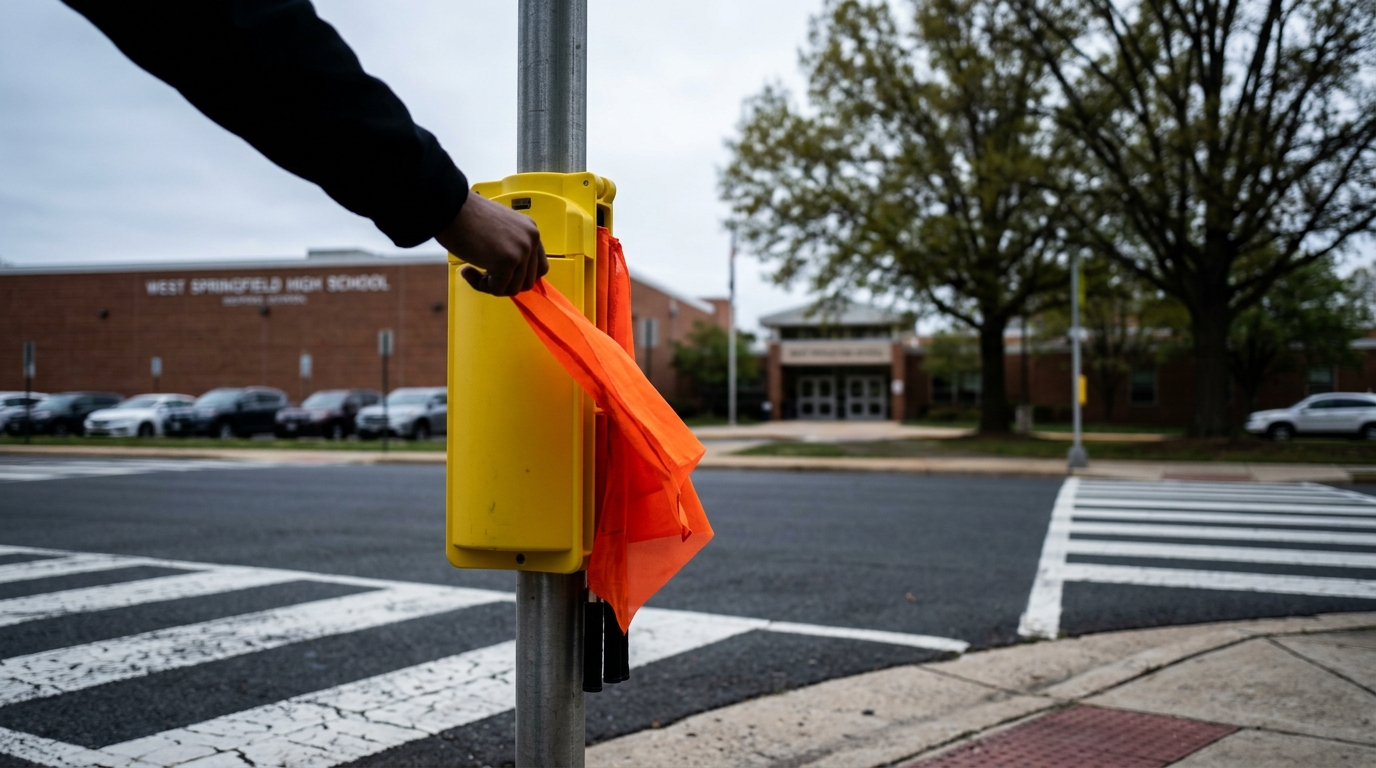West Springfield High School Crosswalk Gets New Safety Flag System