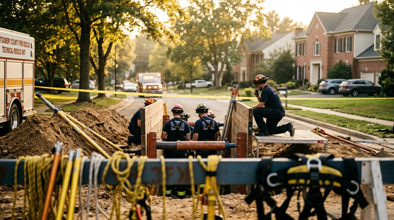 Worker Trapped After Trench Collapse Triggers Technical Rescue in Potomac