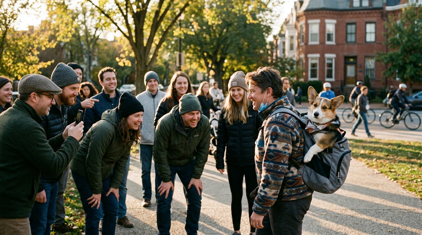 Capitol Hill Cheers as Backpack-Bound Corgi Spotted Near Lincoln Park